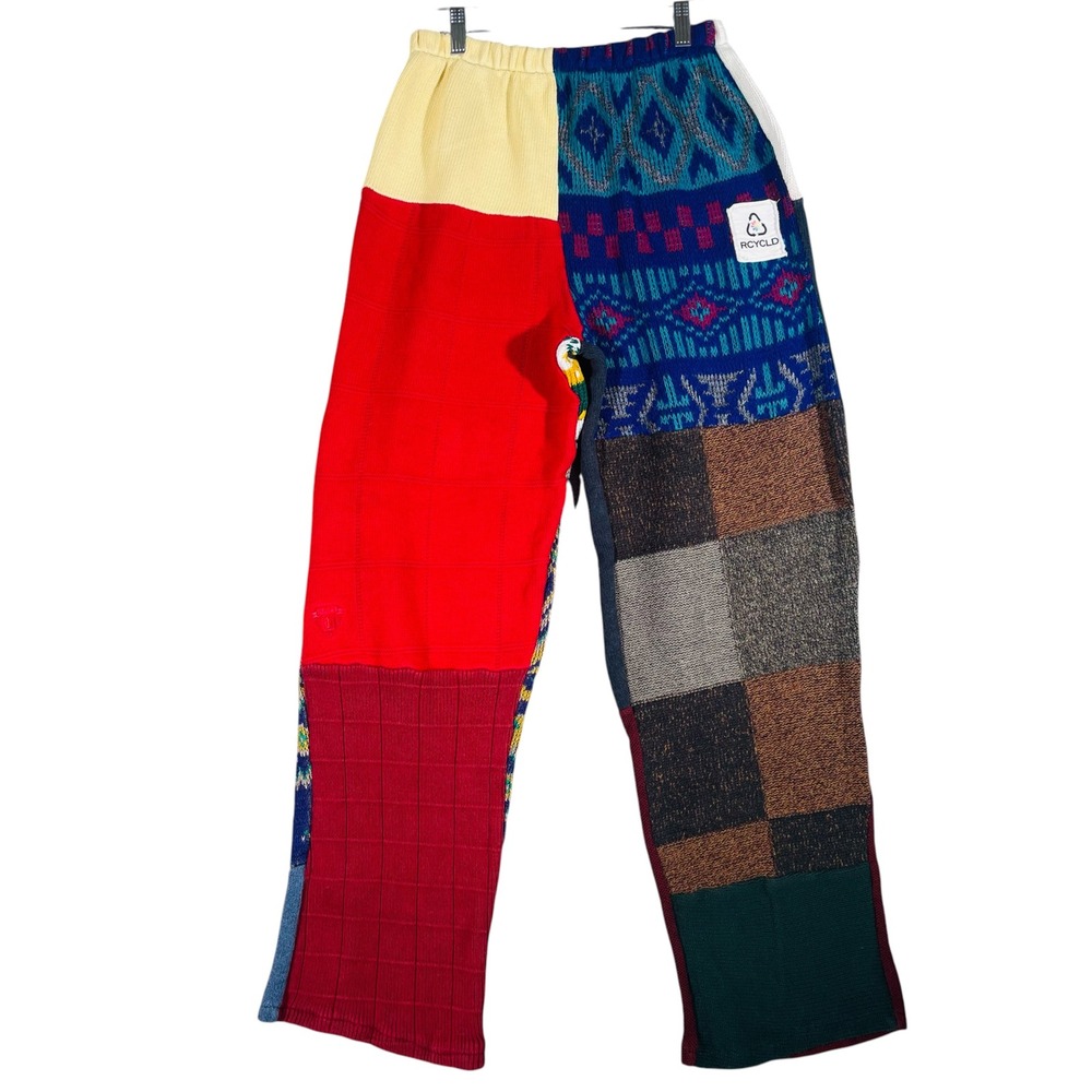 RCYCLD Women Upcycled Patchwork Pants Fair Isle L Multi Knit Made in L.A. Boho